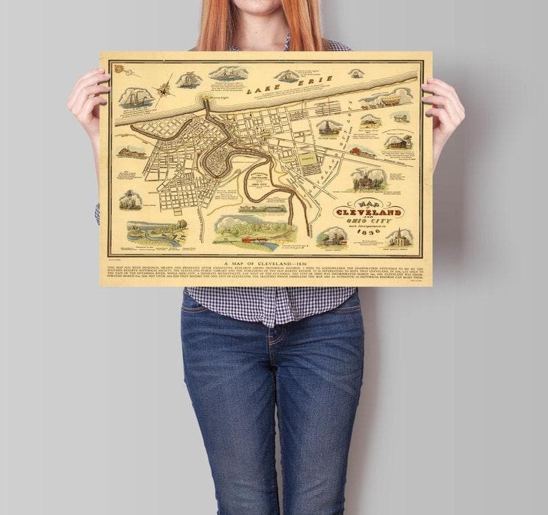 Clevaland City Map Wall Print| Framed Map Wall Decor Clevaland City Map Wall Print| Framed Map Wall Decor 