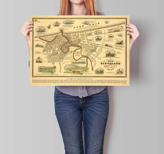 Clevaland City Map Wall Print| Framed Map Wall Decor