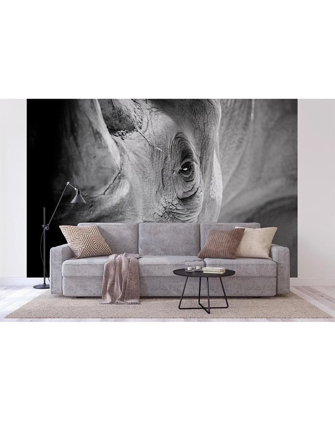 Close Up Black and White Rhino Wall Mural