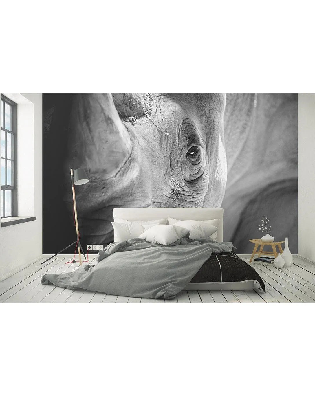 Close Up Black and White Rhino Wall Mural