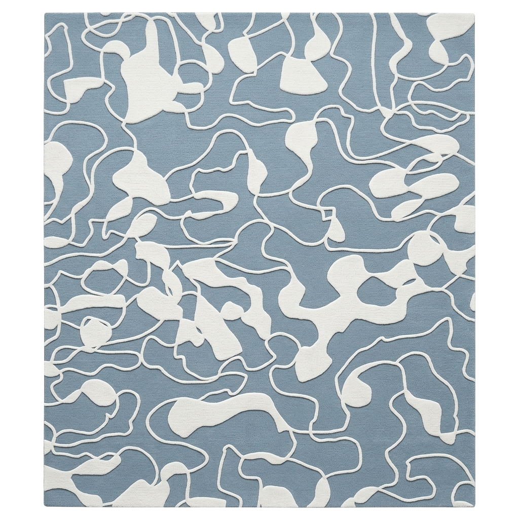Blue and white abstract patterned rug