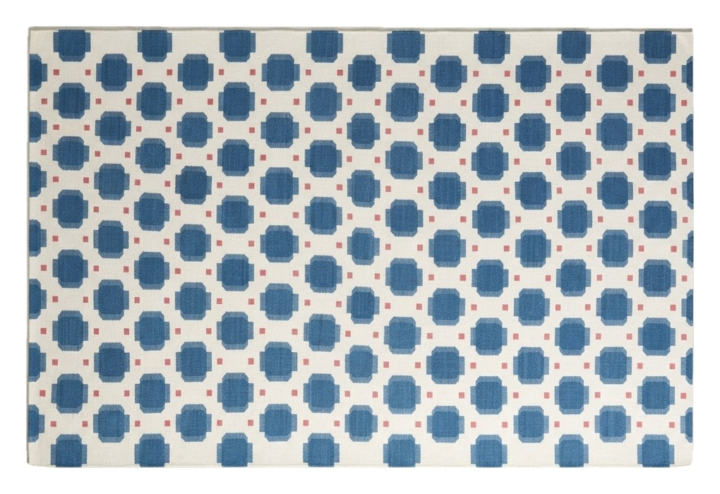 Cobalt Honeycomb Dot Flatweave Rug shown flat on a white background