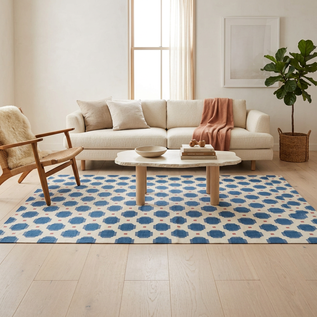 Cobalt Honeycomb Dot Flatweave Rug