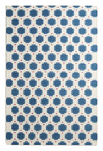 Cobalt Honeycomb Dot Flatweave Rug — blue, cobalt, white geometric rug by Maia Homes on a white background