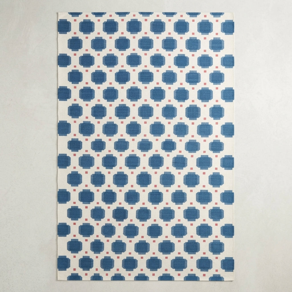 Cobalt Honeycomb Dot Flatweave Rug — blue, cobalt, white geometric rug by Maia Homes