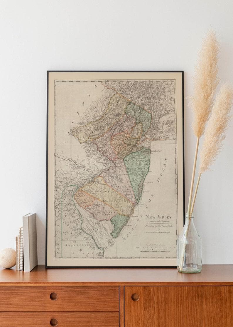 Color Map of the State of New Jersey 1797| Old Map Wall Decor 