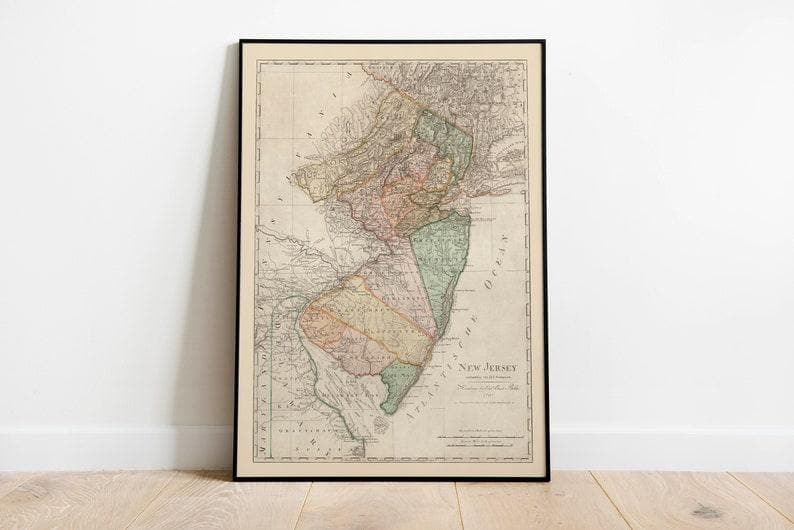 Color Map of the State of New Jersey 1797| Old Map Wall Decor 