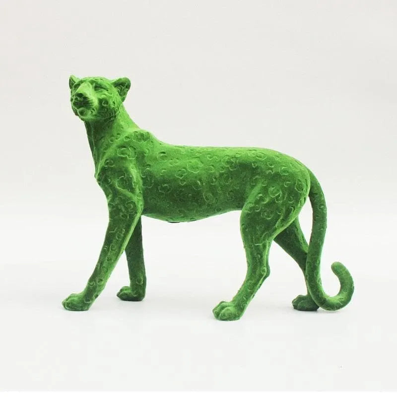 Colored Flocking Cheetah Sculpture green