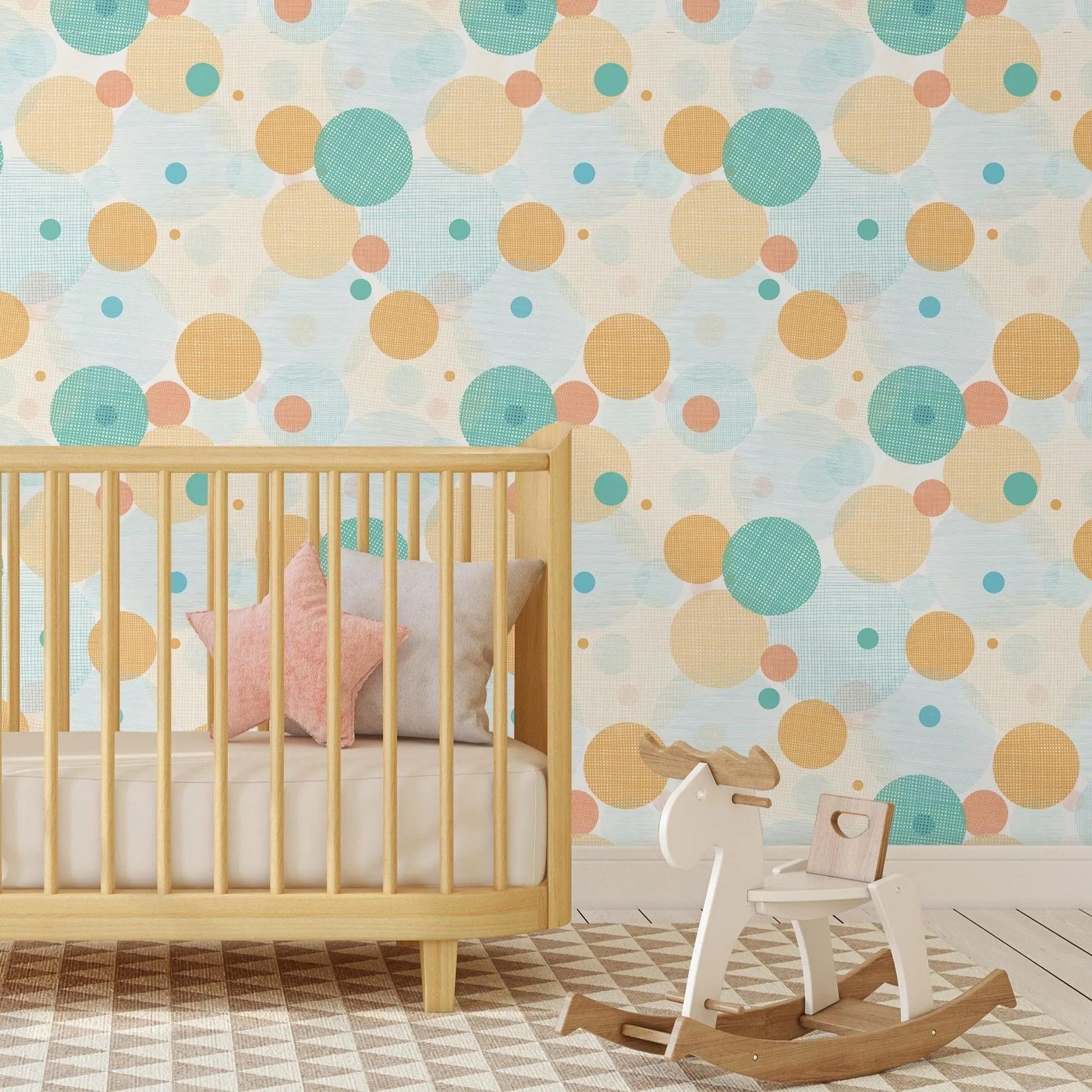 Colorful Fabric Print Circles Removable Wallpaper