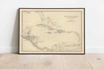 Composite Map of Caribbean and Central America 1861| Map Wall Decor