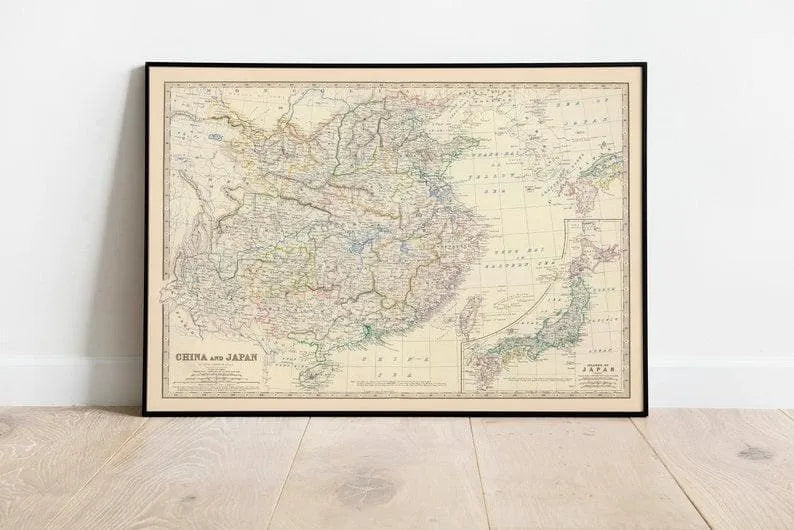 Composite Map of China and Japan 1861| Old Map Wall Decor