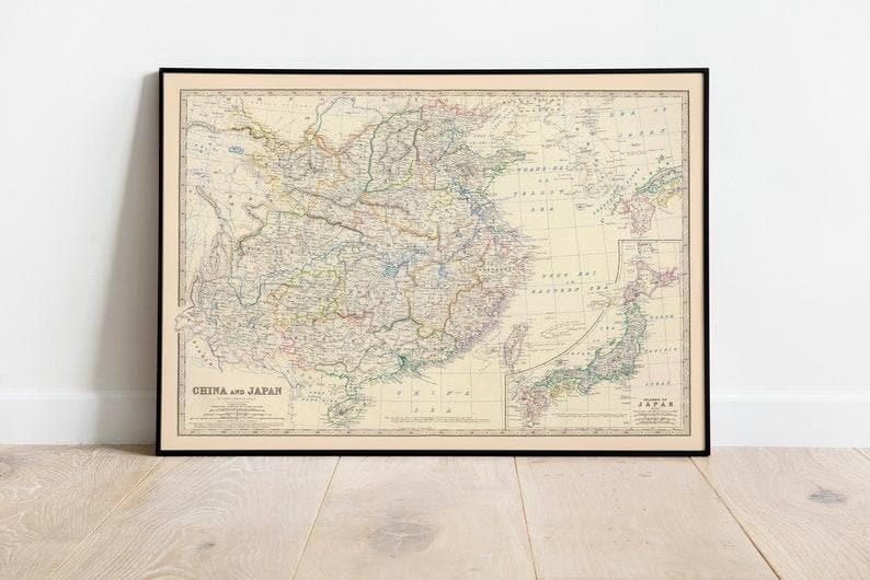 Composite Map of China and Japan 1861| Old Map Wall Decor 