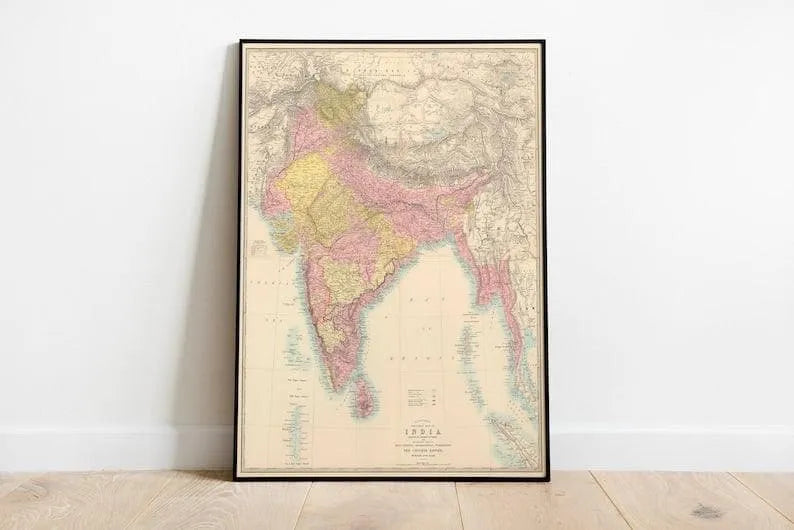 Composite Map of India 1872| Old Map Wall Decor