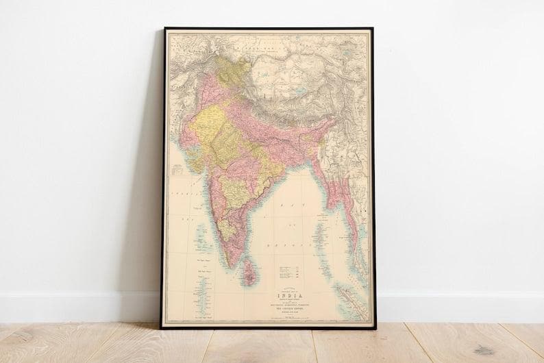Composite Map of India 1872| Old Map Wall Decor 