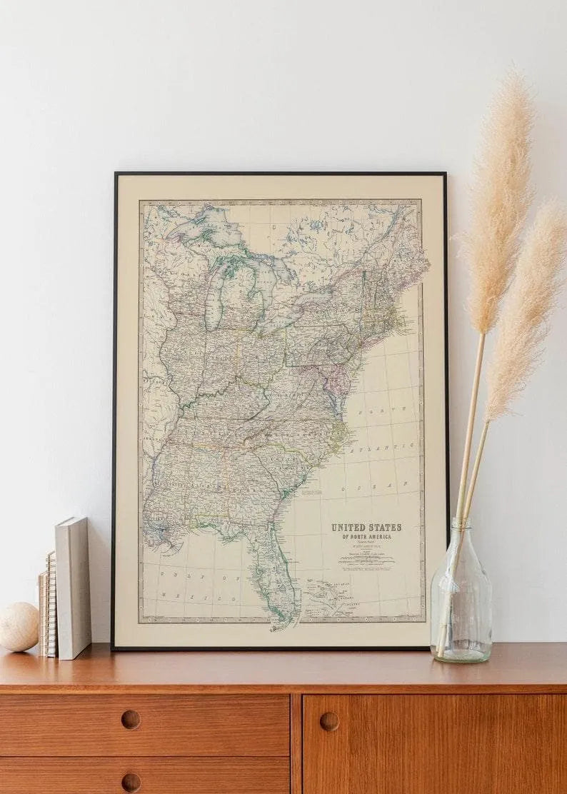 Composite Map of United States Eastern States 1861| Map Wall Decor