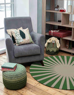 Contemporary Green and Tan Ray Round Hand Tufted Wool Rug