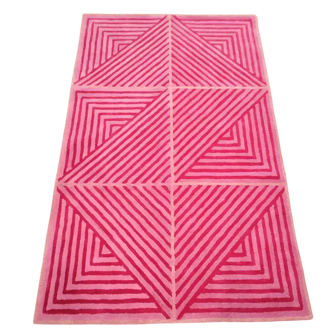 Contemporary Hot Pink Geometric Hand Tufted Wool Rug | MAIA HOMES