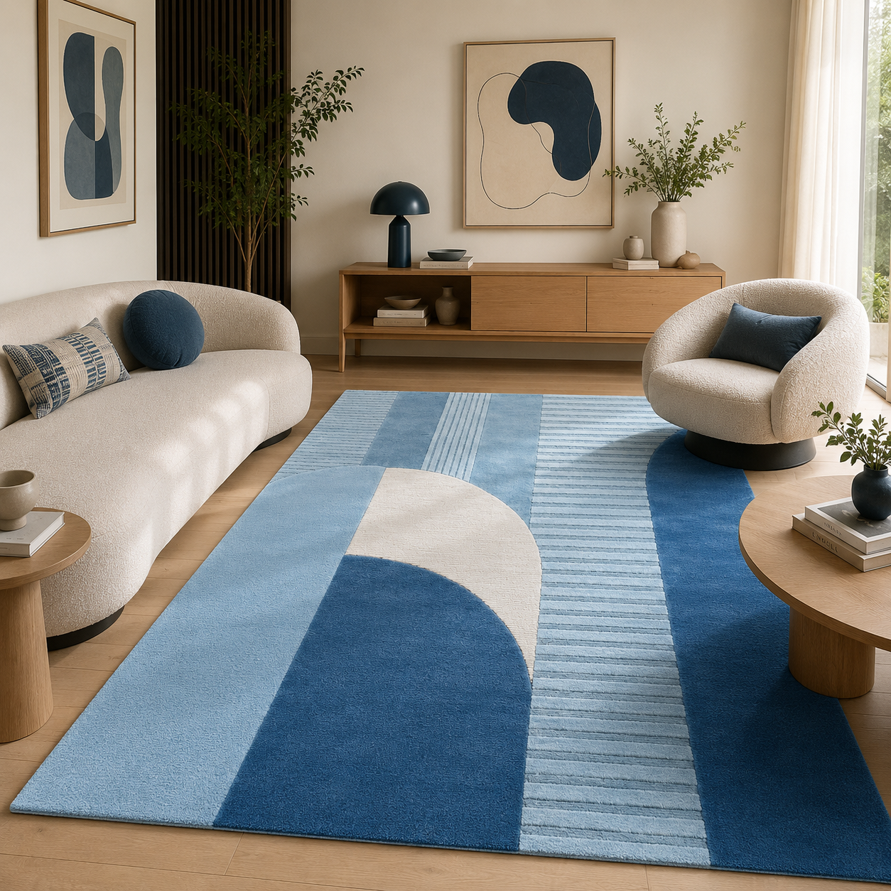 Contours of Calm Hand Tufted Rug-Sky Blue