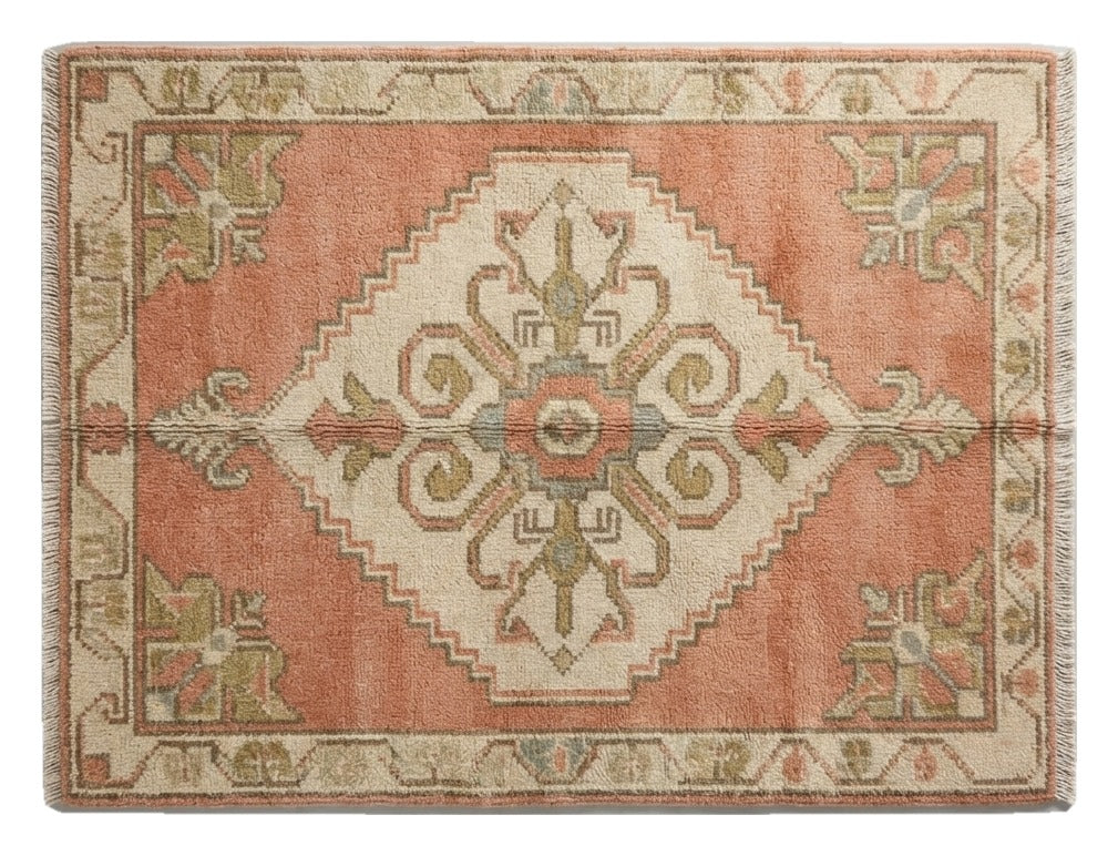 Coral Sunset Oushak Hand Knotted Rug shown flat on a white background