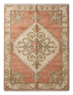 Coral Sunset Oushak Hand Knotted Rug — coral, peach, cream traditional rug by Maia Homes on a white background