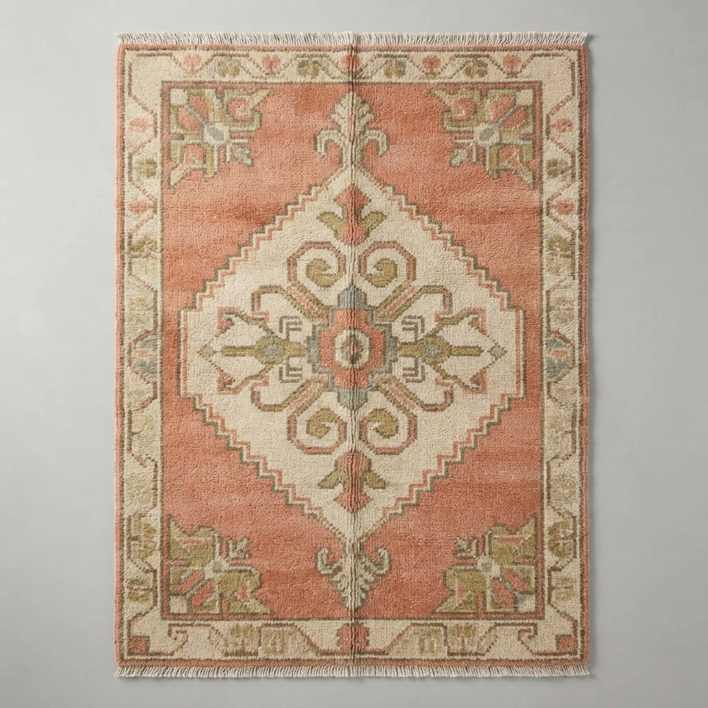 Coral Sunset Oushak Hand Knotted Rug — coral, peach, cream traditional rug by Maia Homes