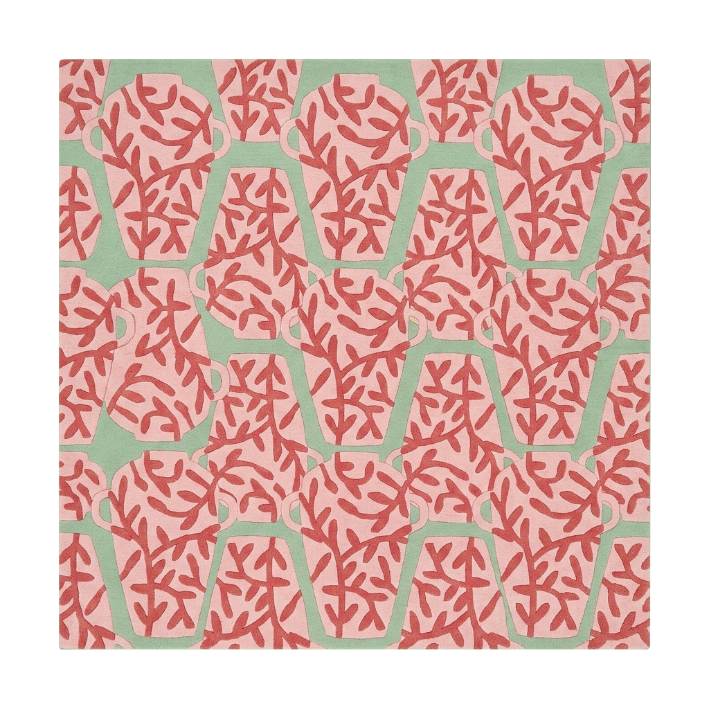 Coral Wave Lattice Square Hand Tufted Rug