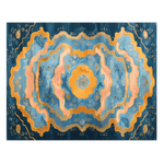 This Cosmic Bloom Hand Knotted Rug showcases a vibrant and abstract design, perfect for large living room areas. The wool rug features an array of swirling blues, golds, and pinks, embodying a contemporary style that adds a touch of elegance to any space. It's an ideal choice for those seeking area rugs for living rooms.