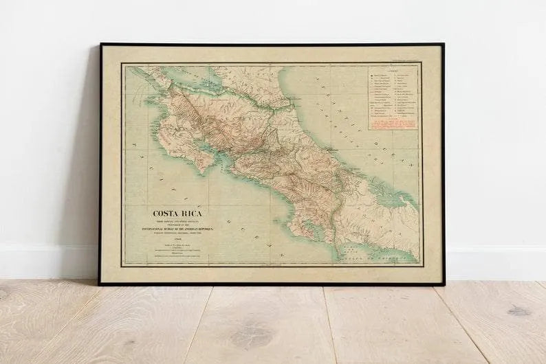 Costa Rica Map Wall Print| 1903 Costa Rica Map