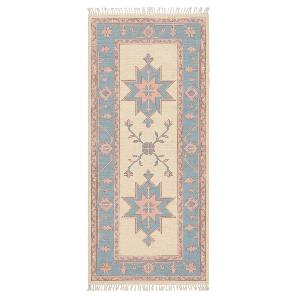 Cream Floral Heritage Hand Knotted Runner Rug - MAIA HOMES