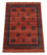 Crimson Longevity Court Hand Knotted Rug — red, navy, black chinoiserie rug by Maia Homes on a white background