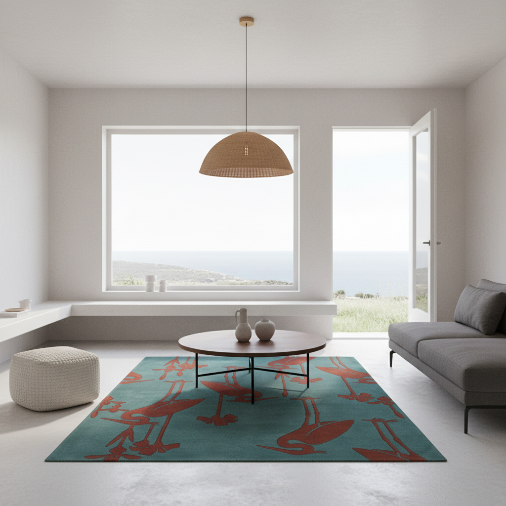 Crimson Crane Hand Tufted Wool Rug