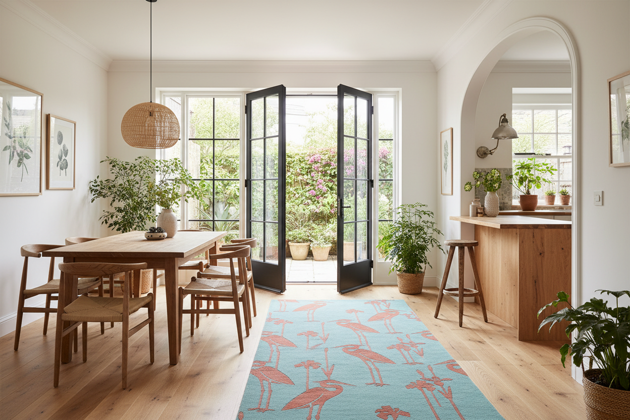 Crimson Crane Hand Tufted Wool Rug