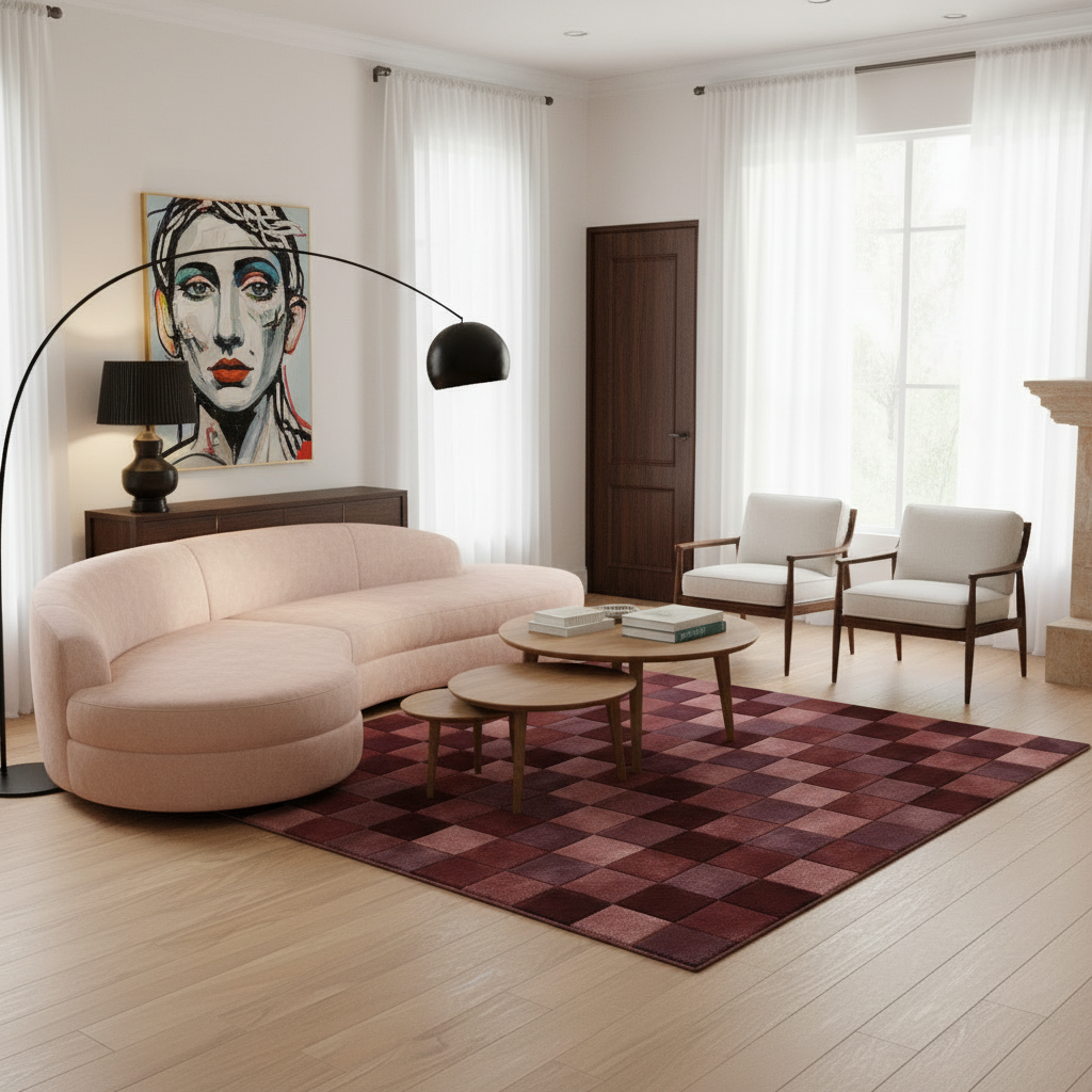 Crimson Pixel Hand Tufted Square Rug