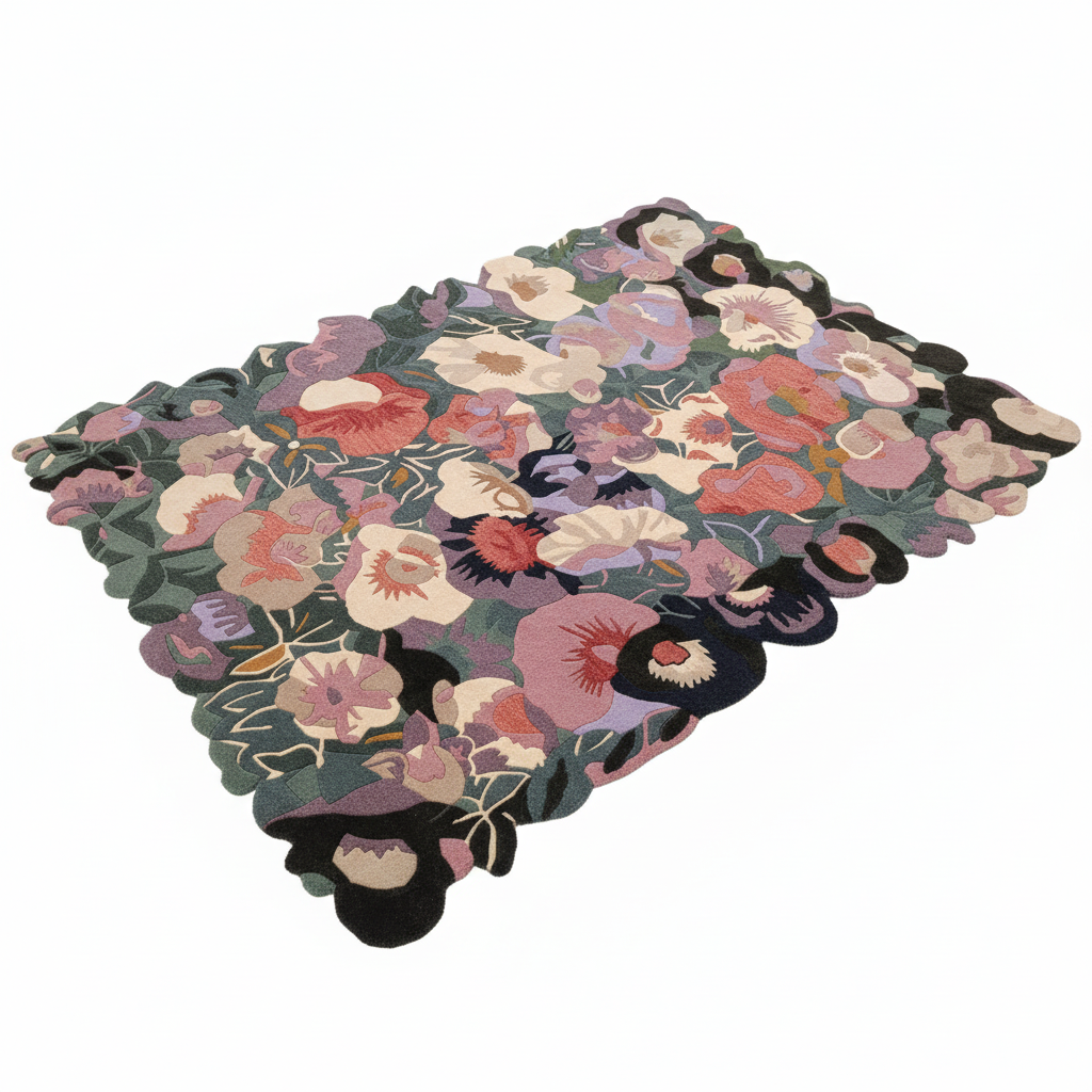 Crimson Flower Cascade Hand Tufted Rug 7 x 9 ft