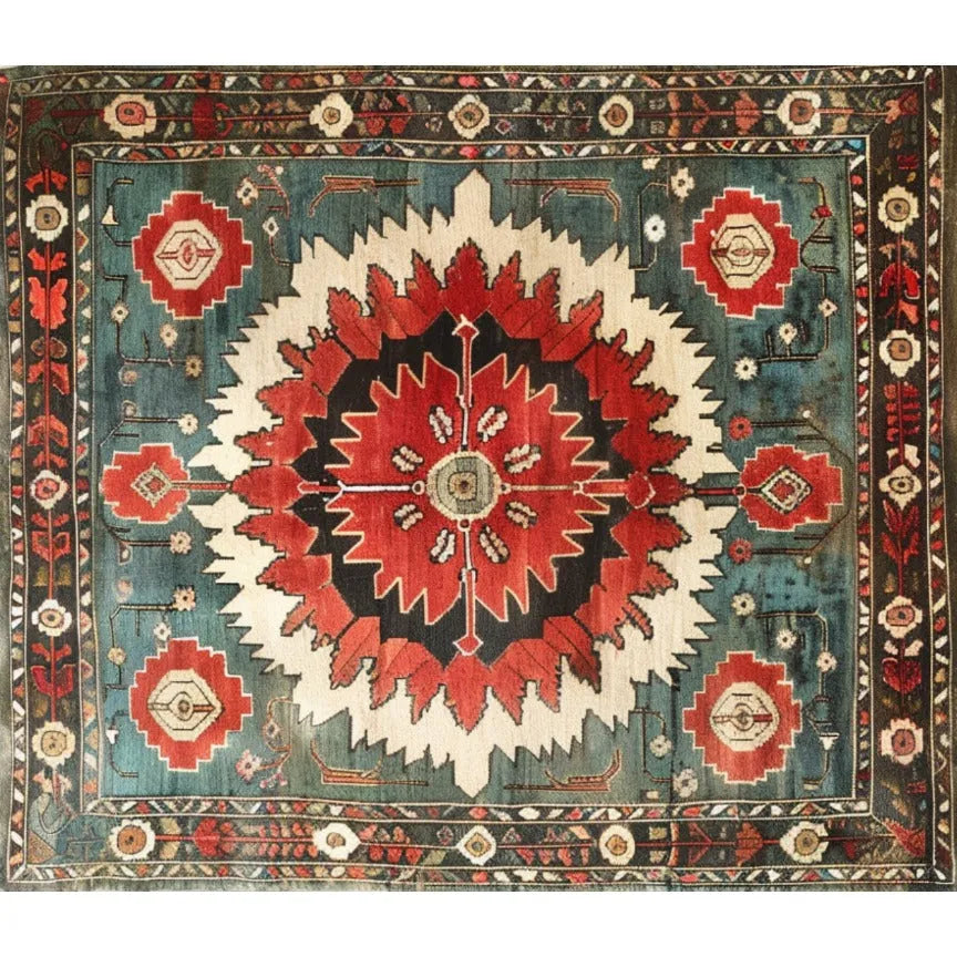 Crimson and Turquoise Hand Knotted Area Rug