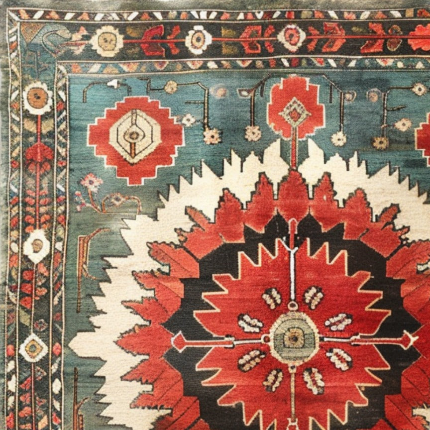 Crimson and Turquoise Hand Knotted Area Rug