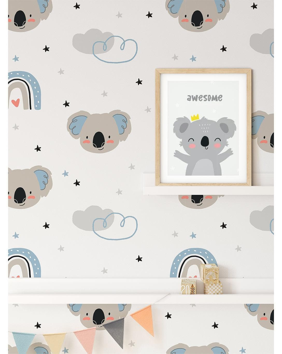 Cute Koala Animals Print Kids Removable Wallpaper 