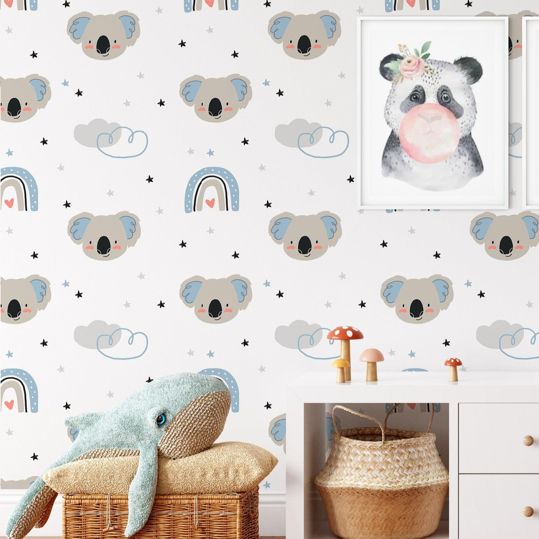 Cute Koala Animals Print Kids Removable Wallpaper 
