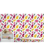 Cute Pink Yellow Dinosaurs Removable Wallpaper