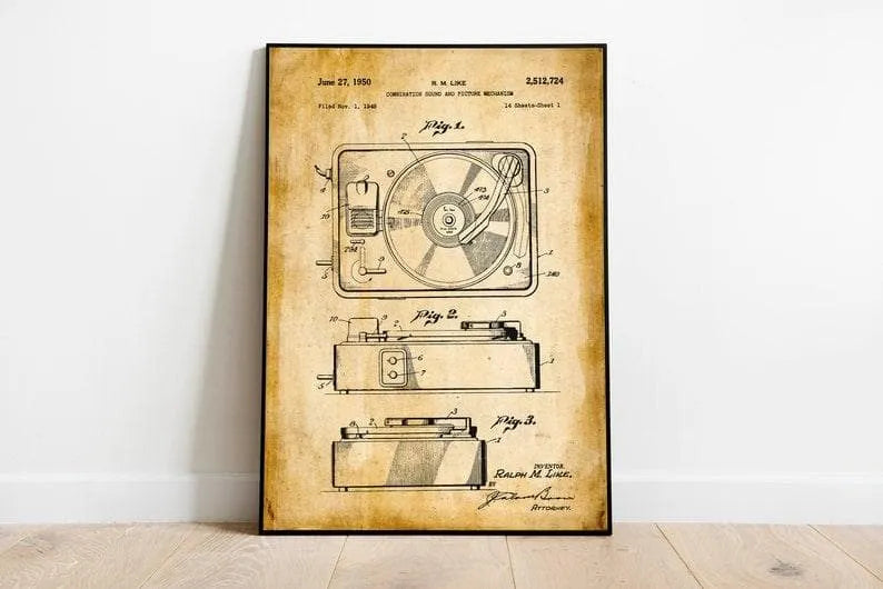 DJ Turntable Patent Print| Framed Art Print