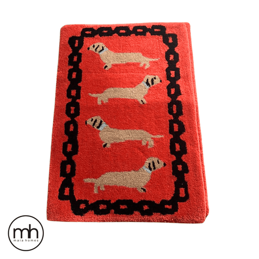 Dachshund Dog Lover Red and Black Hand-Tufted Wool Rug