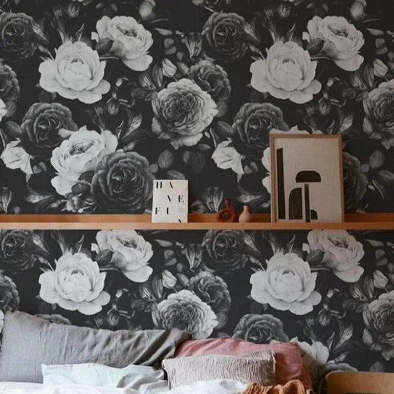 Dark Ashy Peony Floral Wallpaper