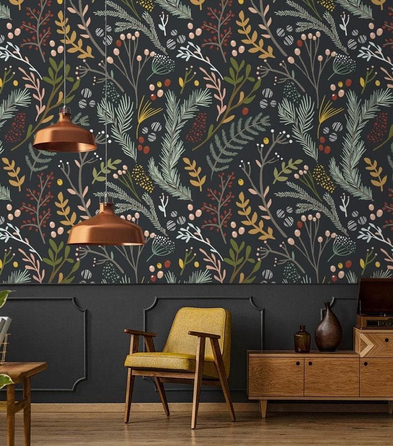 Dark Floral Wallpaper Peel and Stick Botanical Wall Mural 