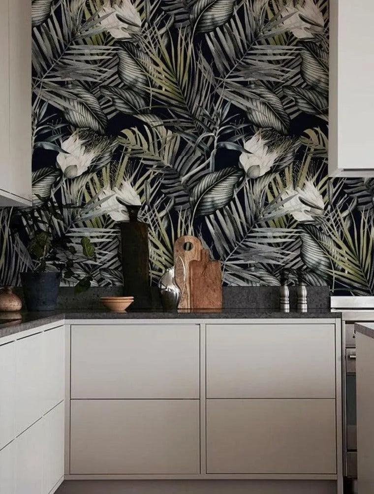 Dark Floral Tropical Leaves Wallpaper | MAIA HOMES