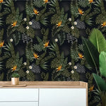 Dark Hawaiian Ferns and Floral Wallpaper