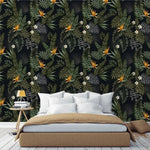 Dark Hawaiian Ferns and Floral Wallpaper