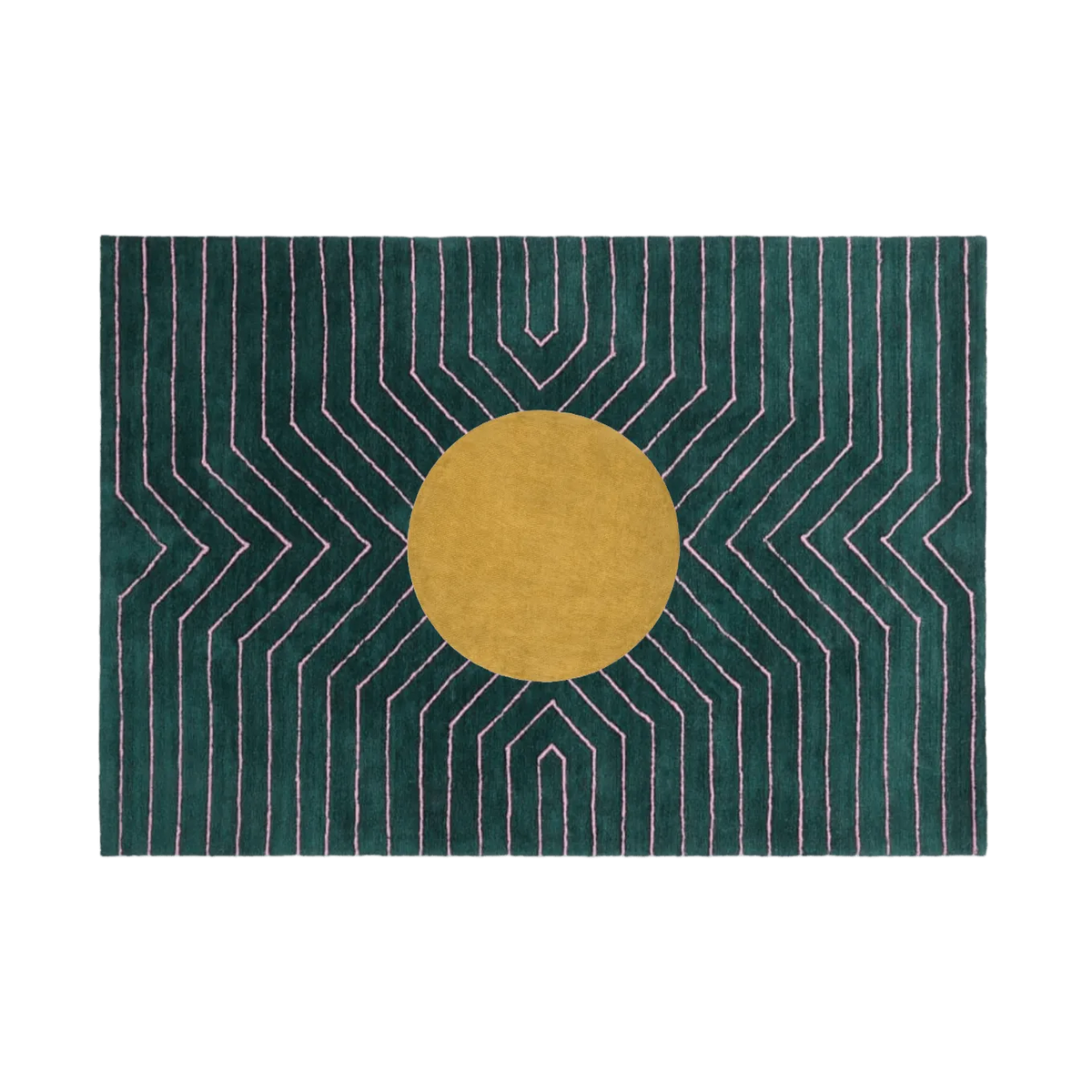 Dark Teal Gold Circle Geometric Hand Tufted Wool Rug