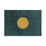 Dark Teal Gold Circle Geometric Hand Tufted Wool Rug