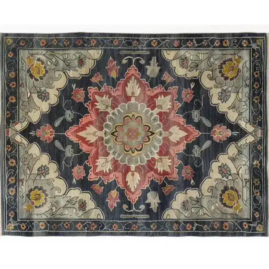 Elegant Dark Floral Harmony Medium Hand Knotted Wool Rug featuring intricate Persian designs, perfect for adding sophistication to any living room or bedroom. This 8x10 area rug showcases a rich mix of colors and detailed floral patterns, ideal for those seeking luxurious area rugs for the living room.