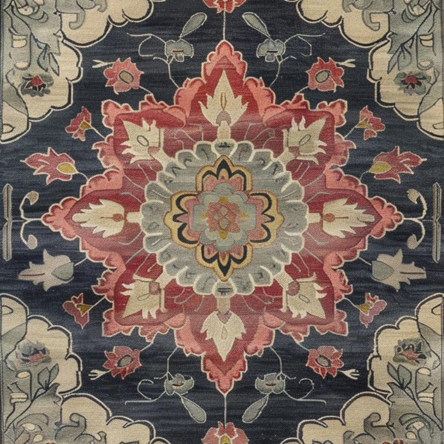 Dark Floral Harmony Medium Hand Knotted Wool Rug